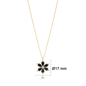 Fleur Design Noir Zircon Pierre Charme Collier Pendentif Turc À La Main 925 Bijoux En Argent Sterling - Product Image 3