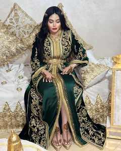 Vestido de noche con bordado de botella verde musulmán tradicional al por mayor hermoso vestido dorado informal hecho a mano para bodas - Product Image 6