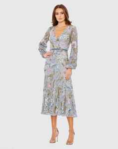 Vestido largo con cuello en V y mangas largas para la fiesta de boda, con lentejuelas y cuentas, de poliéster, para fiesta nocturna. - Product Image 1