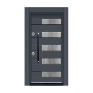 Puerta de Seguridad Exterior Moderna de Acero Gris para Entrada Principal con Manija de Acero Inoxidable Diseño Antirrobo - Product Image 3