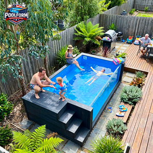 Factory Custom Size Fiberglass Corrosion-resistant Pool with Waterfall LED <b>Light</b> Wooden Frame Garden Swimming Spa - Product Image 1