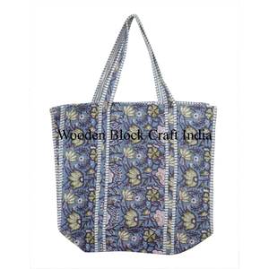 Beautiful Quilted 100% Cotton Tote <b>Bag</b> Large Soft Floral Handprint Bohemian Artisan Design Open Daily Fashion Beach Grocery <b>Bag</b> - Product Image 1