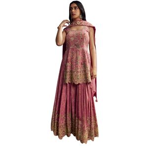 Rosa stampato Palazzo Set all'ingrosso donna abbigliamento etnico OEM fornitore di fabbrica di abbigliamento personalizzato festa di nozze abito - Product Image 3