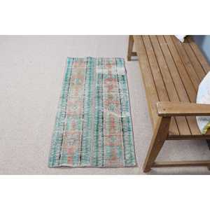 Tapis vintage 2x3,9 pieds (60x120 cm), tapis persan turc bleu - Product Image 2