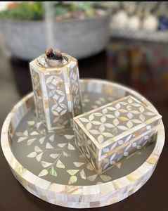 Ensemble chauffe-bougies électrique de luxe de super qualité, ensemble rond personnalisé de Bakhoor avec incrustation de nacre Mubakhar - Product Image 5