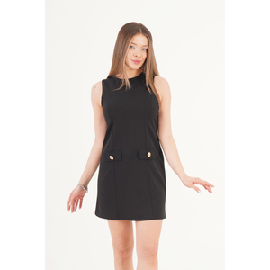 Vestido Mini Negro Ajustado a la Cintura con Costuras Delanteras para Mujer LUSTRIN - Elegante Estilo Bodycon de Poliéster al por Mayor para Uso Diario y de Fiesta - Product Image 4
