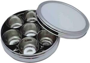 Venta directa de fábrica Almacenamiento redondo transparente de acero inoxidable para especias Masala Dabba 7 Contenedor de lata con tapa de vidrio - Product Image 3