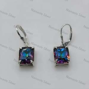 Boucles d'oreilles pendantes Aurora Mystic Topaz faites à la main en argent sterling 925 avec pierre précieuse octogonale, cadeau pierre de naissance de novembre dorée - Product Image 6