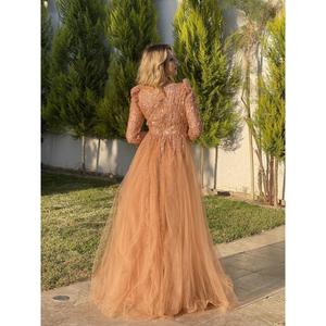 Abito da sera lungo con stampa in pietra di pesce a manica lunga con stelle donna Fn7215 7215