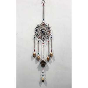 Campana de Viento Boho Vintage Hecha a Mano de 21 Pulgadas con Cuentas y Campanas, Artesanía de Metal de Hierro Reciclado para Patio Exterior y Jardín - Product Image 1