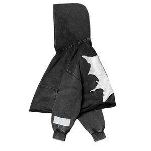 Không có túi Mặt Trời phai mờ cắt cạnh tùy chỉnh axit rửa cắt Hoodies người đàn ông nguyên HEM đính đau khổ vá thêu Hoodies - Product Image 6