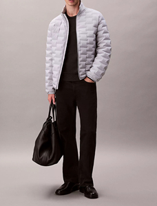 Recién llegado, chaqueta acolchada de plumón de ganso acolchada ligera empacable con cuello levantado de mármol gris personalizada para hombre, chaqueta impermeable de burbujas - Product Image 4