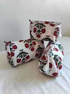 Set Of 3 Cotton <b>Quilted</b> Makeup Bag & Organizer Cotton Toiletry Case Travel Bag Floral Print Makeup Bag Toiletries Organizer Bag - Product Image 2