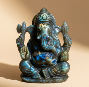 Estatua de Ganesha tallada a mano, estatuilla, artesanía india, regalo de negocios grabado con labradorita, piedras preciosas semipreciosas, estilo budista - Product Image 6