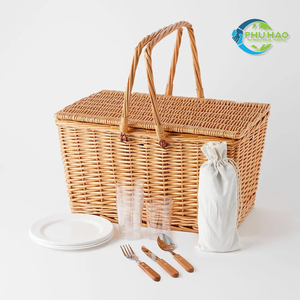 CESTA DE RATÁN clásica hecha a mano, CESTA DE PICNIC con tapa para un fácil transporte y almacenamiento compacto, excursiones ligeras de un día - Product Image 6