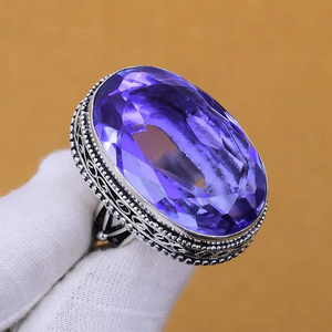 925 Sterling Silver Fine Delicate Design Fashion Healing Crystal Gemstone Jewelry Natural Iolite Ring Wholesale Suppliers - Product Image 1