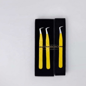 Pince à épiler professionnelle pour extensions de cils, haute qualité, 90 degrés, revêtement en poudre jaune, pointe argentée, logo personnalisé, instrument de beauté - Product Image 1