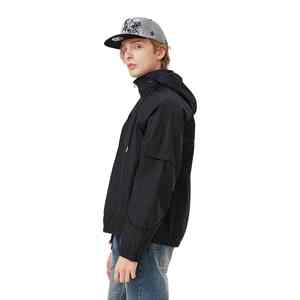 Unisex ligero negro a prueba de viento recubierto de camuflaje primavera Casual pulóver chaqueta cortavientos con bolsillo de canguro - Product Image 4