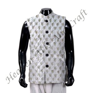 Chaqueta acolchada de algodón con estampado de bloque de mano indio, Chaqueta corta para hombre, abrigo hecho a mano, nueva Chaqueta de algodón con estampado de bloque - Product Image 4