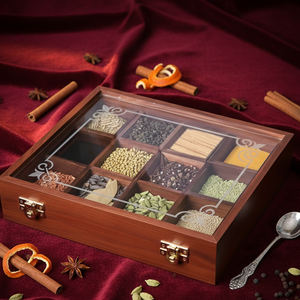 Boîte à épices élégante en bois brun écologique, finition lisse et polie, artisanale, plusieurs compartiments pour un rangement sûr et la cuisine - Product Image 6