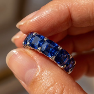 KING O KING Classic Cushion Natural Sapphire Eternity <b>Ring</b> for Women's Party Occasions 18k White Gold Channel Setting - Product Image 3