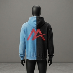 MATTIERA Mens Blue Black Two Tone Pullover <b>Hoodie</b> <b>Red</b> Logo Fleece Sweatshirt Streetwear Casual Hooded Tops Custom Wholesale OEMs - Product Image 3