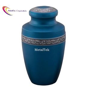 Grecian Blue Cremation Urn Customized Colours Modern Design Floral Engraved Handcrafted Funeral Urns Adult Scattering Ashes <b>Jars</b> - Product Image 2