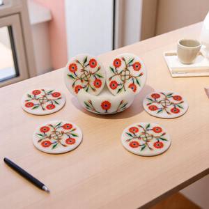 White Mable <b>Stone</b> Coaster Set with Polished Inlay Work Premium <b>Stone</b> <b>Crafts</b> - Product Image 1