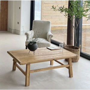 Mesa de Centro Rectangular Marrón de Lujo Hecha en India, Fácil de Ensamblar, Duradera, de Madera de Roble y MDF, Diseño Tradicional para Hogar, Restaurante, Hotel - Product Image 3