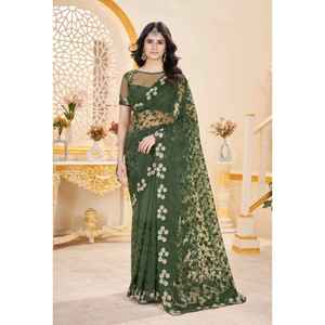 ผ้าส่าหรีส์ผ้าตาข่ายลายผีเสื้อขนาดใหญ่พร้อมงานปักลายโซ่สวยงามสำหรับงานปาร์ตี้ - Product Image 1