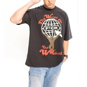 100% coton T-shirt surdimensionné lourd pour hommes Impression bouffante personnalisée avec motif solide de Logo de sérigraphie en mousse 3D - Product Image 4