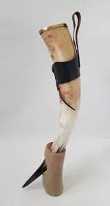 High <b>End</b> Drinking Horn with Thick Leather Holder for Secure Grip and Durability for Collectors and Unique Home <b>Bar</b> Accessories - Product Image 4