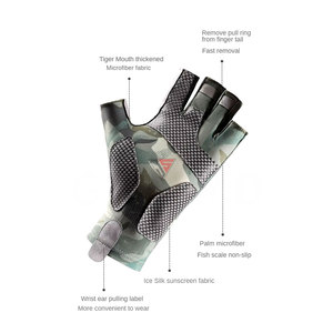 Matériau de gant de cycle demi-doigt d'été de qualité supérieure utilisé tissu extensible en polyester imprimé camouflage, cuir synthétique, silicone - Product Image 3