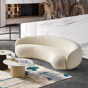 French Curved Lamb Velvet Cloth Modern One Seat Small Flat <b>Cream</b> Living Room <b>Sofa</b> - Product Image 5