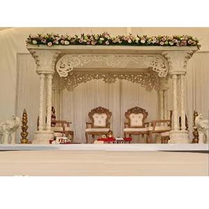 Meilleur Mandap de mariage en fibre aspect bois, style rustique, à trois piliers, pour mariage royal Gujarati, États-Unis - Product Image 1