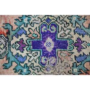 Alfombra Turca Vintage de Lana Azul, 1.4x2.5 pies (42x76 cm) - Product Image 5