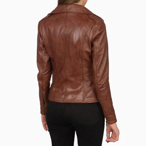 Chaqueta de motorista marrón de cuero genuino para Mujer | Prendas de abrigo elegantes ajustadas | Fabricante de proveedores al por mayor OEM ODM - Product Image 6