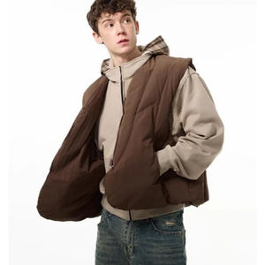 Gilet en laine pour hommes, col en V, respirant, rembourré en coton, sans manches, bouffant marron, streetwear d'automne, coupe-vent - Product Image 3