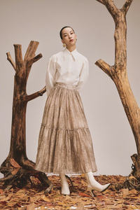 Falda de gasa para mujer elegante de talla XS hecha en Vietnam, estampado de tela de seda, cintura caída, servicios ODM para colección de otoño - Product Image 3