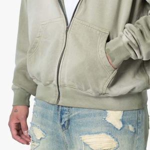 Sudaderas con cremallera térmica de gran tamaño personalizables de alta calidad para hombre, sudaderas con capucha de algodón negro básicas para el invierno - Product Image 5