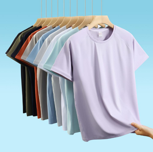 เสื้อคอกลมแขนสั้นเข้ารูปสำหรับผู้ชายเสื้อลำลองคอกลมสีทึบ - Product Image 1