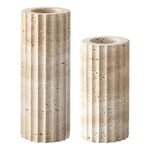 Vase à fleurs décoratif en marbre travertin avec finition lisse pour les intérieurs contemporains de maisons et d'hôtels - Product Image 2