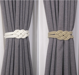 2Pcs/1Pair Hemp Rope Magnetic Curtain Tiebacks, Solid Color Weave Rope Knot Drape <b>Tie</b> <b>Back</b> Window Decor - Product Image 3