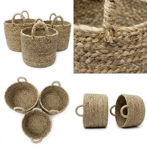Juego de Cestas de Almacenamiento de Hierba Mendong Tejidas a Mano Naturales, Maceta Redonda Trenzada con Asa en Forma de Arco, Decoración para el Hogar, Diseño Artístico Puro - Product Image 3