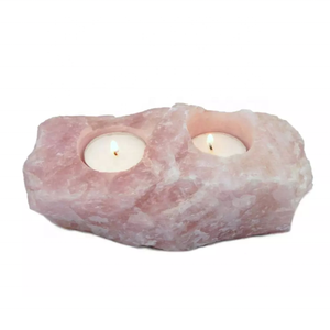 Portavelas de piedra natural Cuarzo Rosa portavelas de cristal natural piedras preciosas cristal Reiki curación Mayorista Suministro - Product Image 1