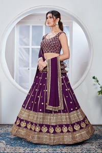 Elegante Lehenga Choli de imitación semicosida con hilo intrincado y bordado para novias y damas de honor de la India - Product Image 2