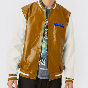 High Quality Men's Varsity <b>Jacket</b> Custom PU <b>Patchwork</b> Blank Unisex Baseball <b>Jacket</b> for Spring - Product Image 3