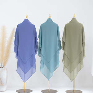 Alta calidad Extra largo Khimar tres capas gasa musulmán Niqab pañuelo para la cabeza nuevo Thobe/Thawb juegos de trabajo de dos piezas suministro al por mayor - Product Image 4