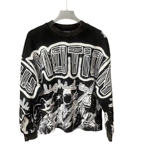 T-shirts unisexes à manches longues imprimés à la main, col rond noir, effet délavé, collection 2026, vente chaude - Product Image 1