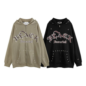 Sudadera con Capucha de Algodón 100% Felpa, Fabricada por OEM, para Invierno, Oversize, Transpirable, Ecológica, Unisex, 250g, con Letras de Diamantes de Imitación - Product Image 3